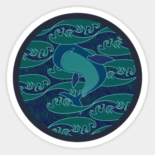 Blue Whale splashes the waves Sticker